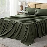 Andency California King Sheet Sets 4 Pieces, Dark Olive Green Super Soft Sheets for Cal King Size Bed, Microfiber Deep Pocket Up to 16", Hotel Luxury Breathable & Cooling Bed Sheet Set
