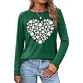 St Patricks Day Long Sleeve Shirt Women Lucky Shamrock Clover Love Graphic Shirts Irish Gifts Tee Tops