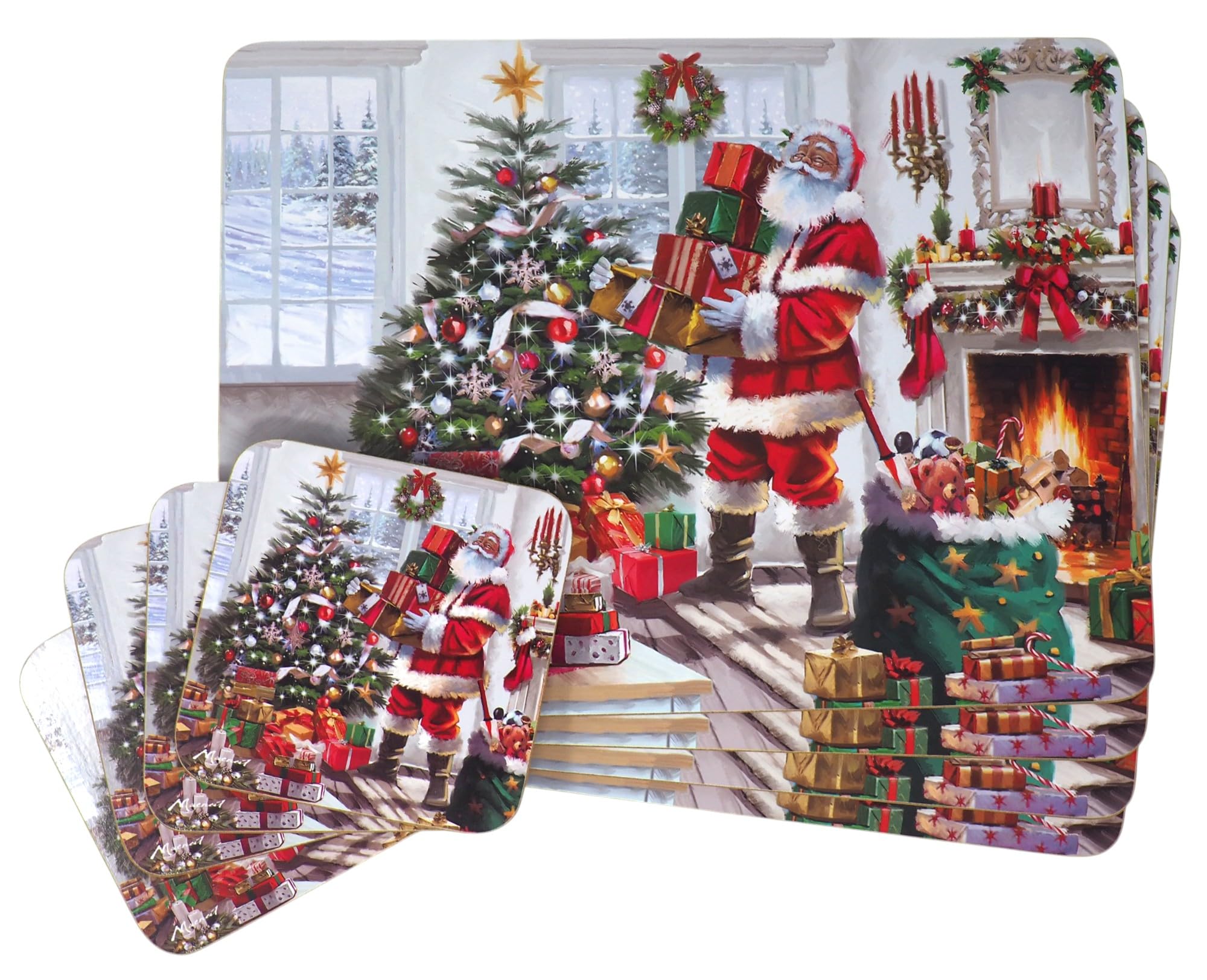 Santa Christmas Dinner Place Mats And Coasters - Set of 4