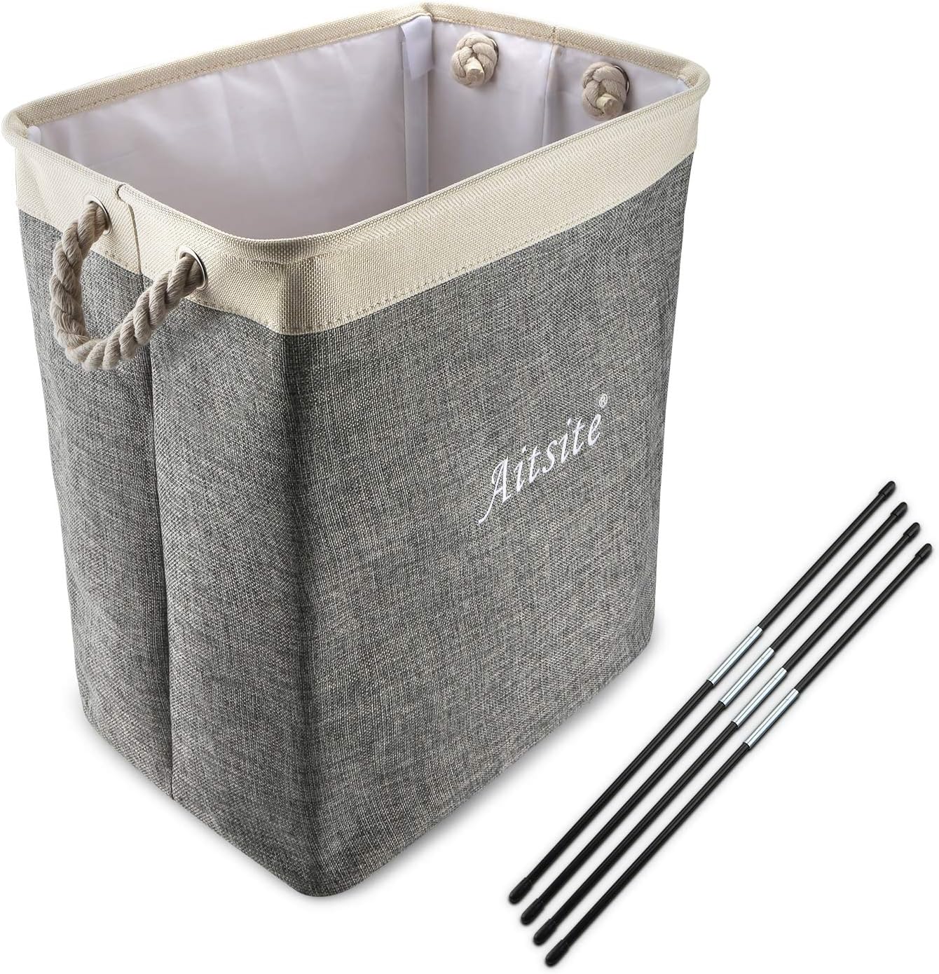 Aitsite Laundry Basket with Handles Linen Tall Laundry Hamper with Detachable Brackets Foldable Clothes Basket Big Square Decorative Storage Bin