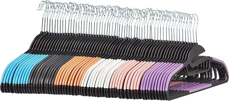 Platzsparende, rutschfeste Kunststoffbügel mit 10 Clips, 60er-Pack, Mehrfarbig — Foto 1 von 7