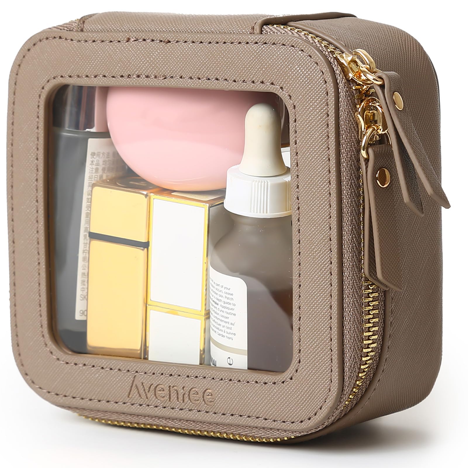 Photo 1 of Aveniee Mini Clear Makeup Bag, Small Cosmetic Bags Travel Toiletry Pouch Organizer, TSA Approved Make up Case with Zipper, Car Bag for Essentials,Taupe