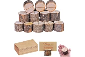 Wooden Seat Card Holders Set – 20 Natural Wood Stands with Kraft Paper Cards – Perfect for Weddings, Parties, and Special Eve