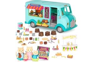 LI'L WOODZEEZ Li’l Woodzeez – Honeysuckle Sweet & Treats Playset – 107 Pcs Food Truck & Pretend Play Food – Cat Family with Storybook Included – Doll Playset with Furnitures for Kids 3 Years +