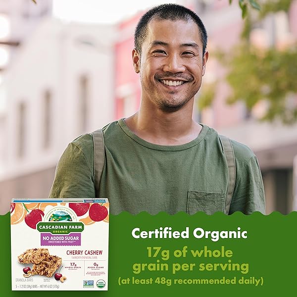 CASCADIAN FARM ORGANIC CHERRY CASHEW CHEWY GRANOLA BARS, NO ADDED SUGAR, 6 OZ, 5 COUNT