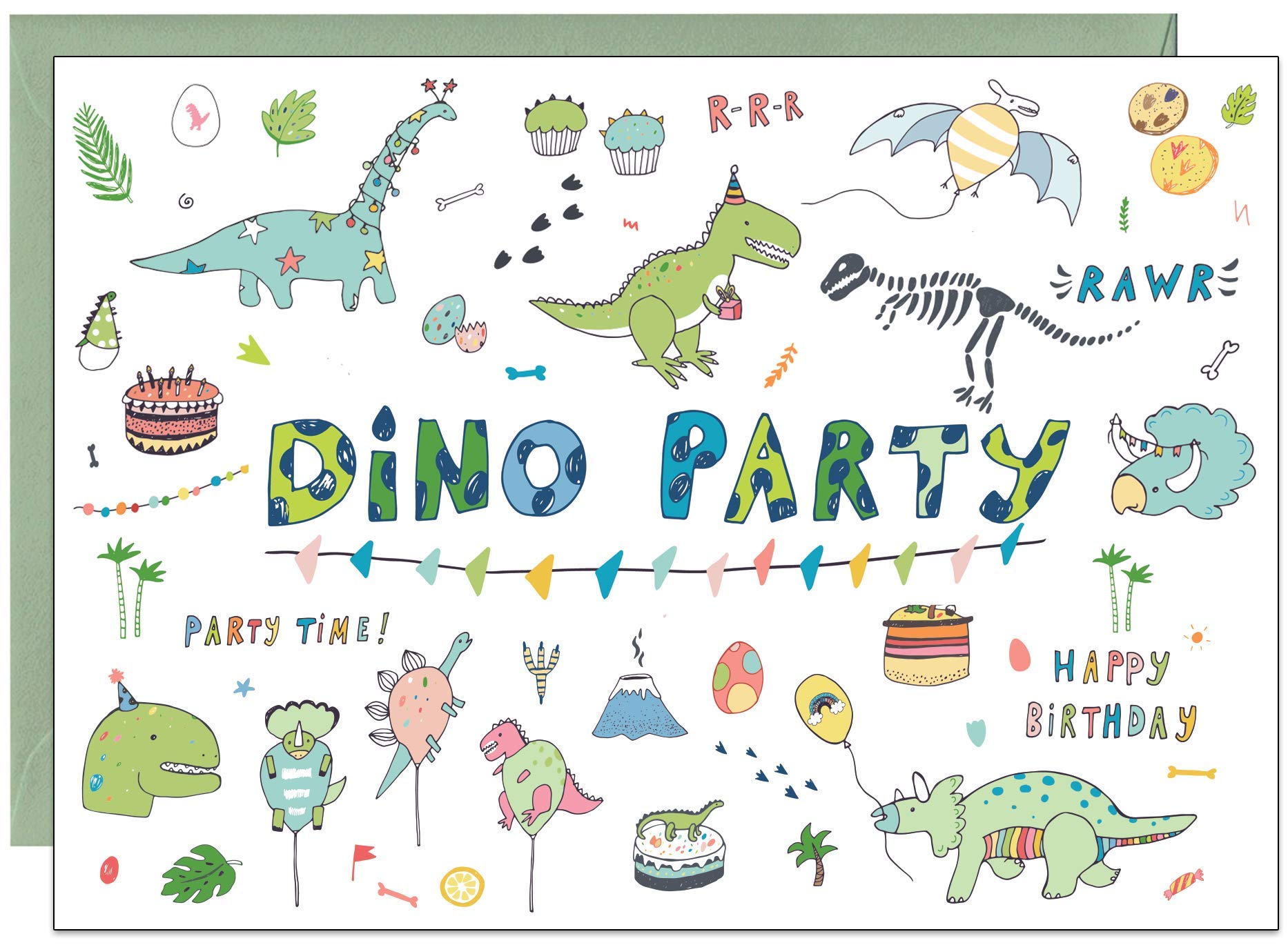 the lazy panda card company 20 Eco-Friendly 'Dino Party' Dinosaur Birthday Invitations for Children or Dinosaur Enthusiasts (With Envelopes)