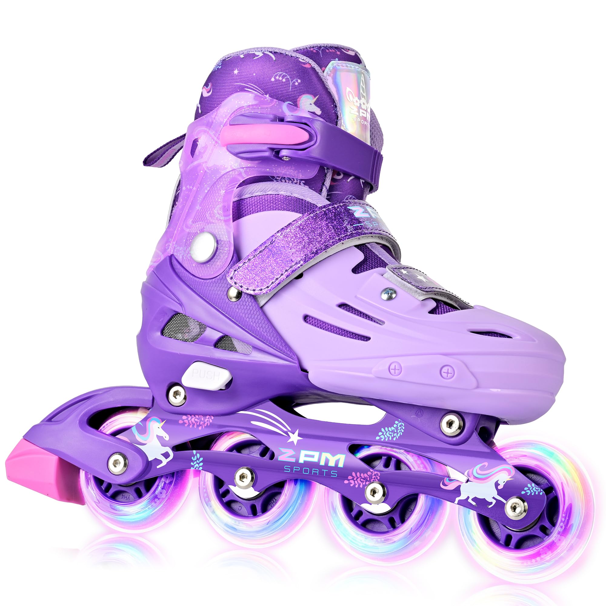 Photo 1 of 2PM SPORTS Kids Inline Skates Girls Ages 5-8 8-12 4-6 6-12 10-14 with Light Up Wheels, Adjustable Kids Blades Roller Skates for Girls Beginner Youth Outdoor Size 11C 1 2 3 4 5 6 7 8 Unicorn Purple