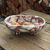 Natural Oval Calacatta Red Marble Fruit Bowl for Kitchen Counter 10", Large Decorative Bowl Two-Legs for Home Decor, Fruits Holder For Dining Table - Kitchen Organization