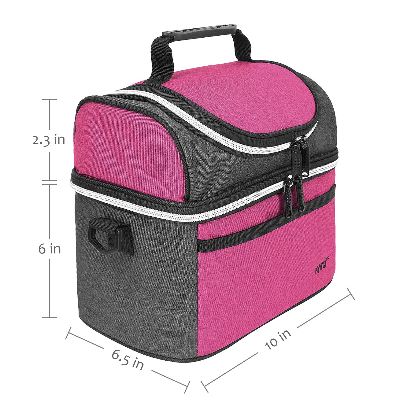 Kato Insulated Lunch Bag, Leakproof Thermal Bento Cooler Tote for Women, Dual Compartment with Shoulder Strap and Front Pocket, Oxford Cloth, Pink