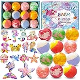 Bath Bombs for Kids with Surprise Inside, 12pcs Kids Bath Bombs with Mermaid Toys Gift Set for Girls, Shea & Coco Butter Dry Skin Moisturize, Birthday Easter Valentines Day Fizzy Bubble Spa Bath Ball
