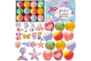 SANTRELA Bath Bombs for Kids with Surprise Inside, 12pcs Kids Bath Bombs with Mermaid Toys Gift Set for Girls, Shea & Coco Butter Dry Skin Moisturize, Handmade Fizzy Bubble Spa Bath Ball for Birthday Christmas
