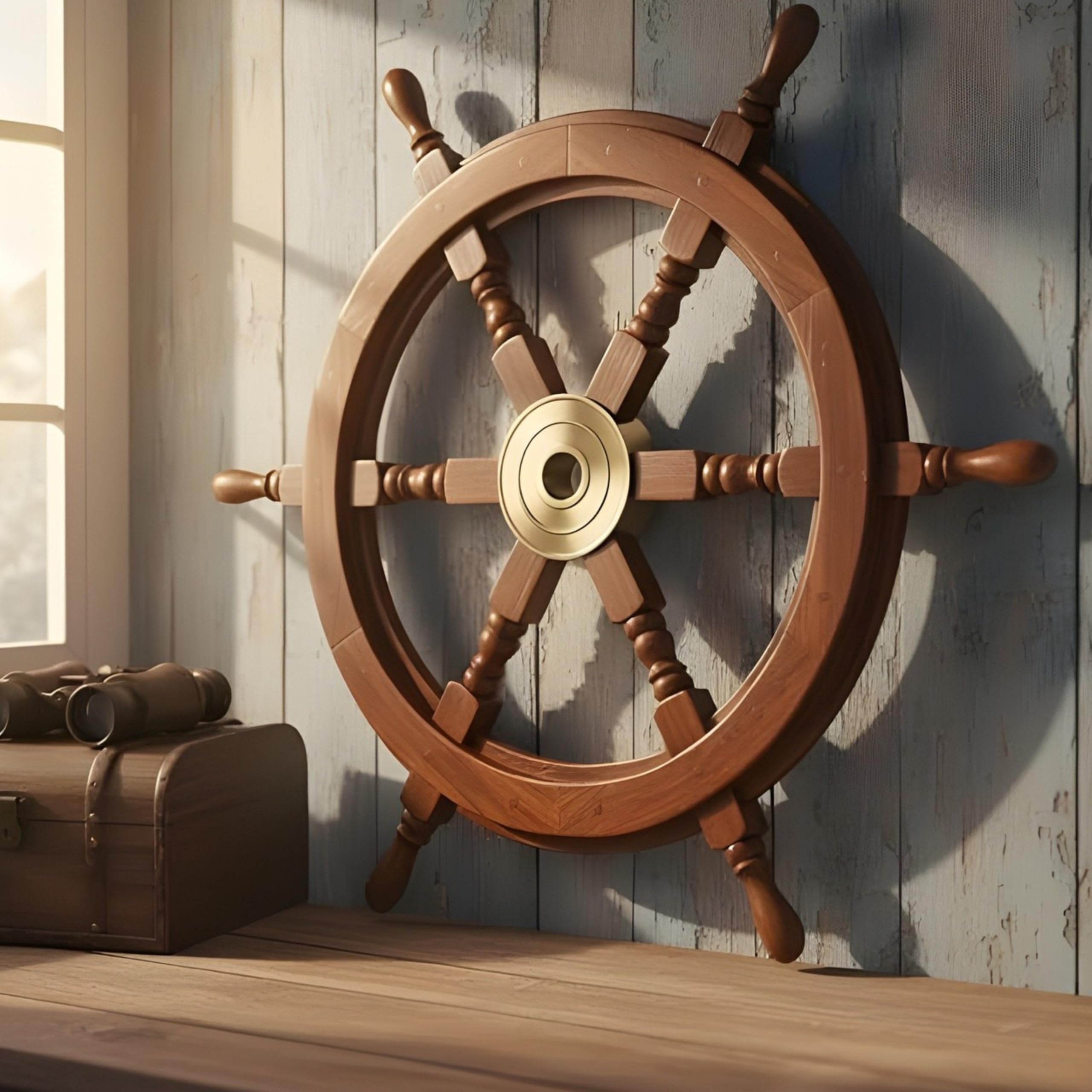 Brainmart Premium Nautical Handcrafted Ship Wheel – Natural Wood Ship Wheel | Home & Gifts | Wall Decor Hangings | (18 Inches Natural Wood Ship Wheel)