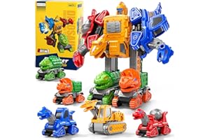 NOVALUKI Transforming Robot Toys Set Construction Trucks, Dinosaur Vehicles 5 in 1 Transform Robot For Kids Ages 5-7, Educational STEM Building Toy Cars, Christmas Birthday Gifts for Boys 3 4 5 6 7 8 Years Old