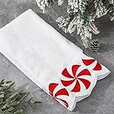JarThenaAMCS 2 Pack Christmas Hand Towels Embroidered Red White Peppermint Candy Cotton Dish Towel Scalloped Decorative Towel for Winter Holiday Bathroom Hand Drying, 29.5 x 15.7 Inch