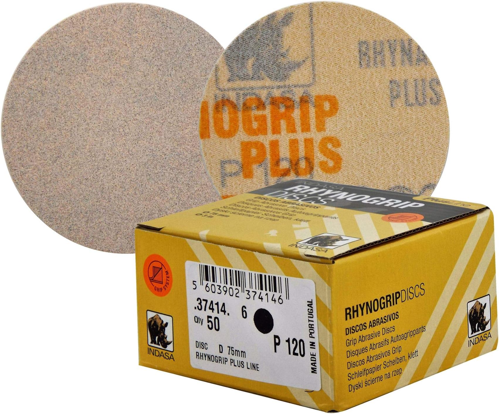 Indasa Plus Line Rhynogrip DA Abrasive Discs 75mm P120 Grit - 3" Mini Hook'N'Loop HookIt Sander Discs Hookit Hook'N'Loop HookIt Fixing System Automotive/Marine/Wood Sanding Disc