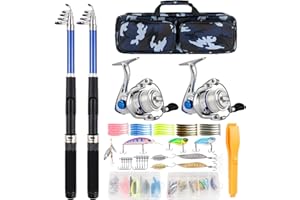 MOUHIKE Telescopic Fishing Rod Reel Combo 2pcs 5.9FT/6.89FT Collapsible Fishing Pole Spinning Reel Lures Tackle Bag All-in-one Fishing Gear Fishing Rod Kit for Beginner Youth Adults Kids