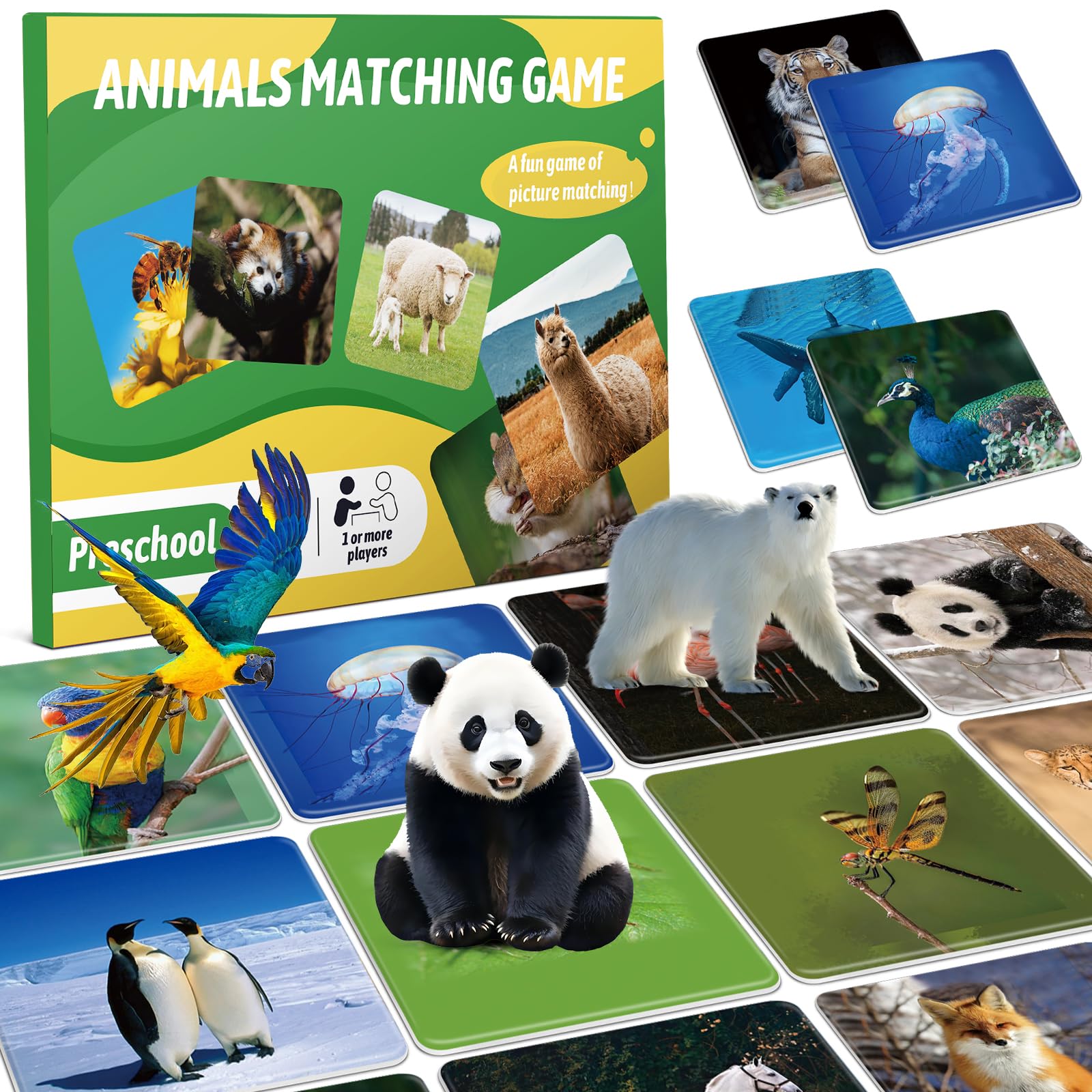 Tigvio Memory - Animals Memory Game, Funny Memory for Adults and Children with 5.2 x 5.2 cm, 120 Cards, 60 Pairs, Memory from 6 Years, Suitable as a Gift for Animal and Nature Lovers