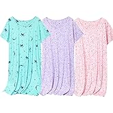 NoirEle 3 Pack Women's Cotton Nightgown Sleepwear Short Sleeve Sleepshirt Casual Print Sleepdress Cotton Sleepwear，S-3XL