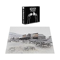 Ambesonne Western Jigsaw Puzzle, Old Wooden Wagons