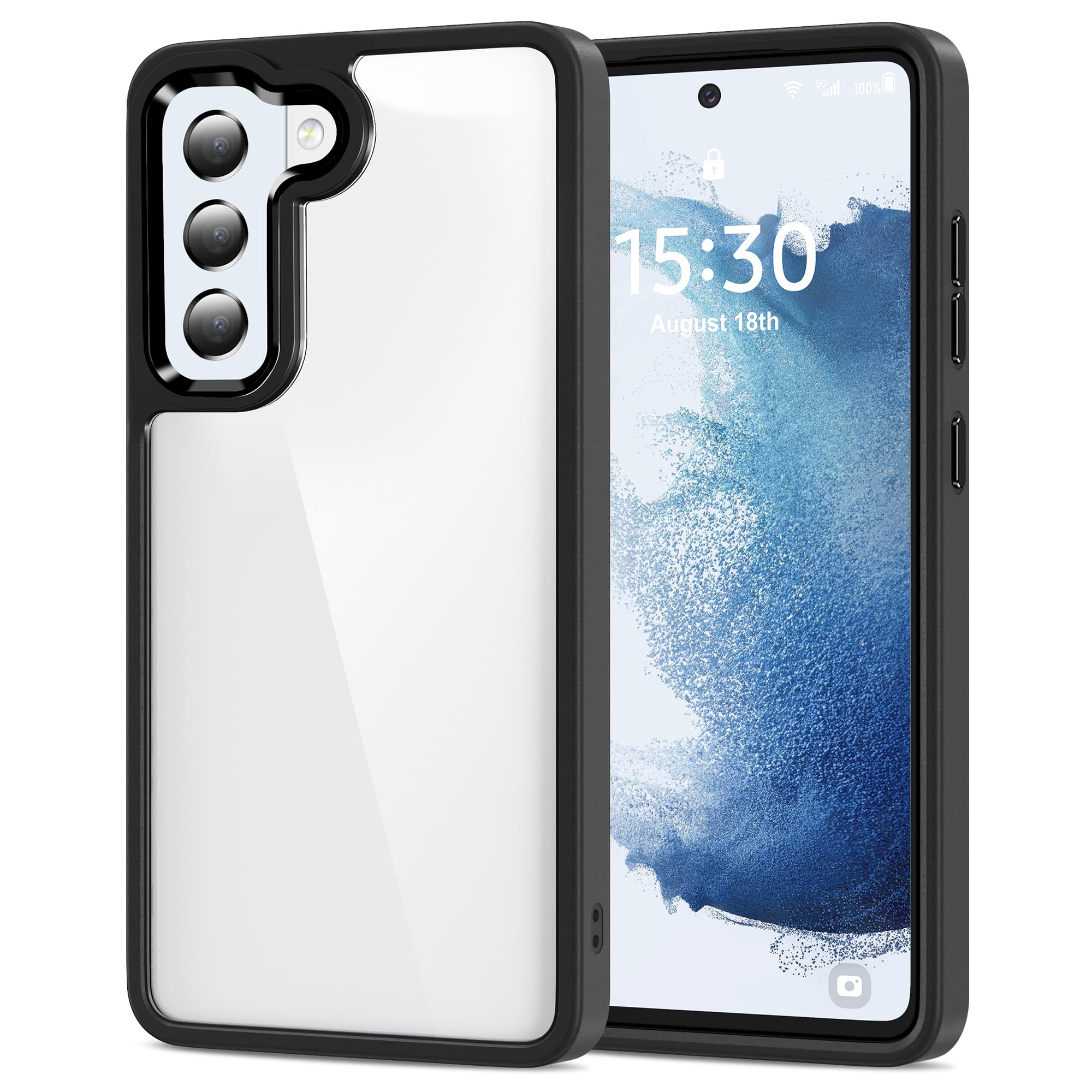 HOOMIL Case for Samsung Galaxy S22 (ONLY, Not Fit Plus, Ultra), Non-Yellowing, Drop Protection, Anti-Scratch Transparent Hard Back Phone Cover - Black&Clear