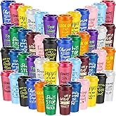 FillTouch 48 Pcs Inspirational Gifts for Employee Coworkers Staff Teammate, 16oz Reusable Plastic Coffee Cups with Positive Sayings, Bundle Gifts for Woman Man Coworker (Bright Color,Inspirational)