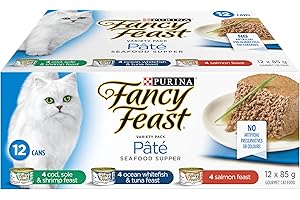Fancy Feast Seafood Supper Wet Cat Food, Pate Variety Pack 3 Flavours - 85 g Can (12 Pack)