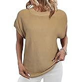 SHEWIN Womens Sweaters Crewneck Short Sleeve Shirts Casual Ribbed Knit Pullover Sweater Loose Tops for Women 2025