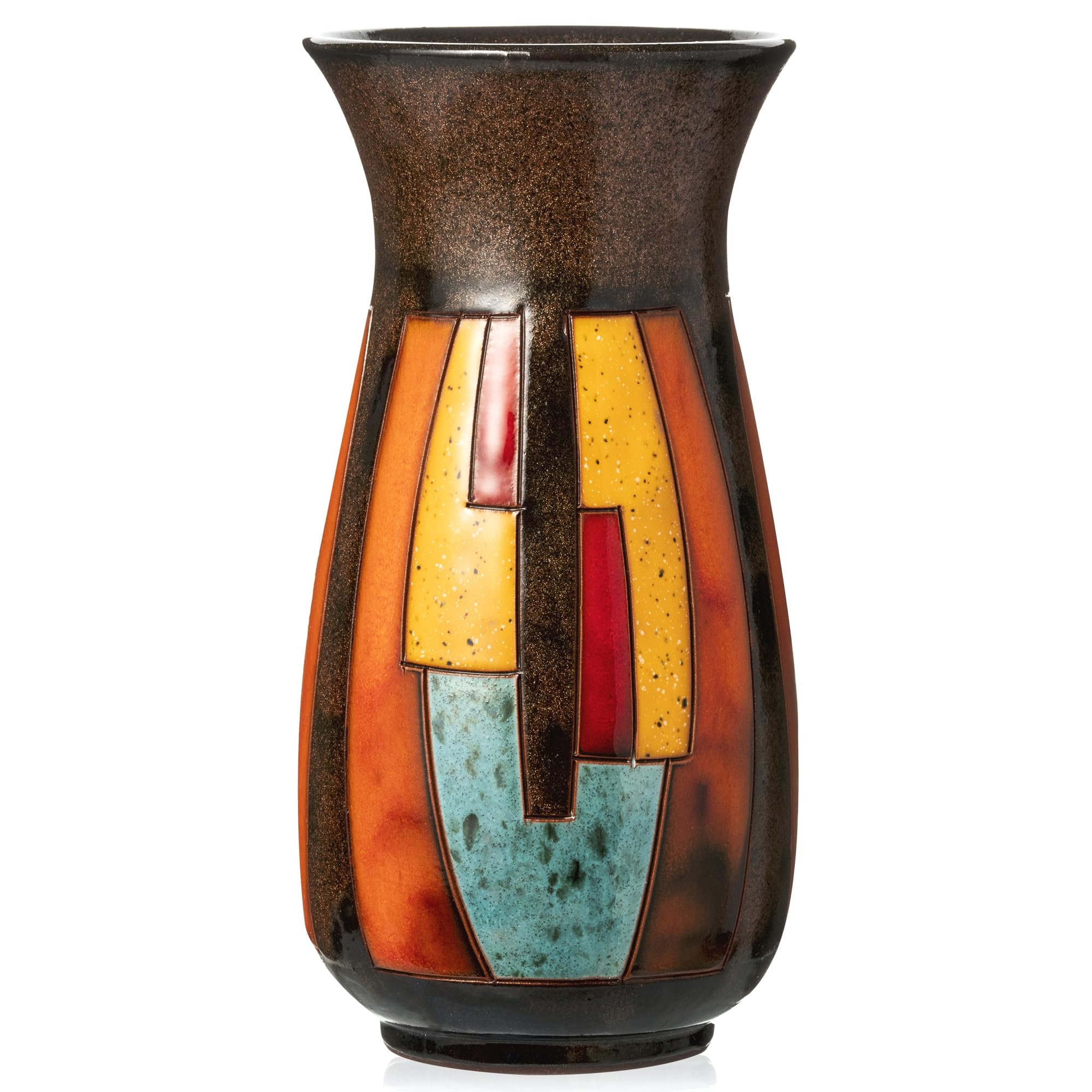 Wheel-Thrown Handmade Vases – Artisan Pottery Flower Vases, 21cm Tall Ceramic Vase with Hand-Glazed Pattern, Home Decor Vase for Gifts