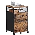 VASAGLE File Cabinet, Mobile Filing Cabinet on Wheels, for Home Office, 2 Lockable Drawers, for A4, Letter-Size Hanging File Folders, Open Shelf, Steel Frame, Rustic Brown and Ink Black UOFC077B01