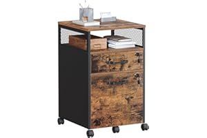 VASAGLE File Cabinet, Mobile Filing Cabinet with Wheels, 2 Lockable Drawers, Open Shelf, for A4, Letter Size, Hanging File Fo