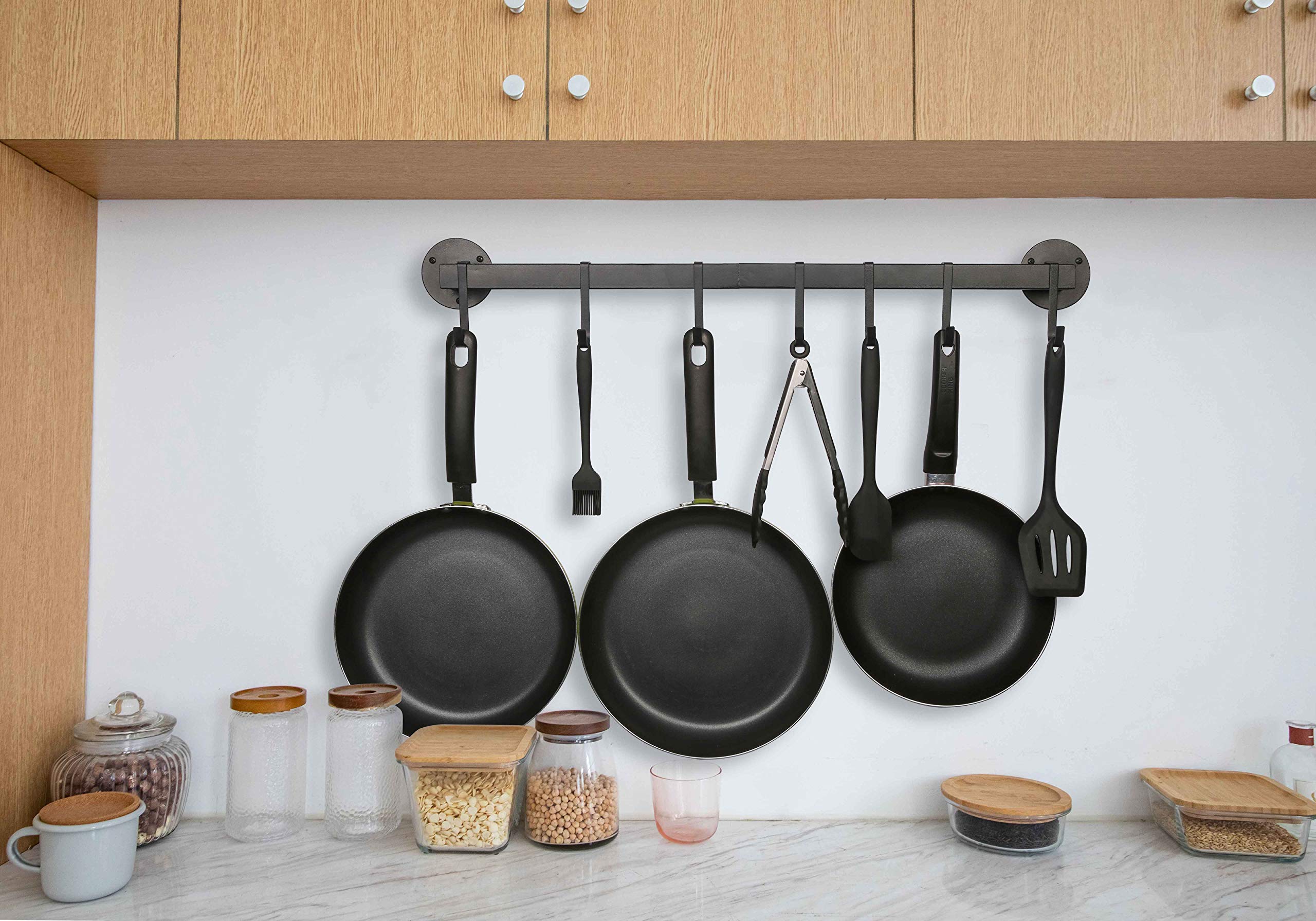 OROPY Wall Mount Pot Pan Bar Rack Copper Color Bar Rack 100cm Industrial Hanging Rail Kitchen