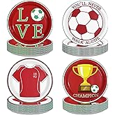 LADVCORP 60 Pcs Soccer Paper Plates - 9" Football Fans Dessert Paper Plates Disposable Red Soccer Platters for Boys Girls Adults Football Theme Party Sports Party Supplies