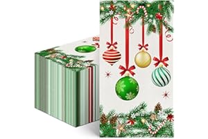 Janlaugh 100 Pcs Christmas Paper Napkins Christmas Disposable Paper Guest Towels for Bathroom 2 Ply Cocktail Napkins for Decoupage Holiday Kitchen(Hanging Ball)