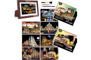 BULCHIGN Scratch Art Kit for Adults & Kids-A4, Colorful City Scratch Painting Series - Portable Stress Relief Craft, Travel-Friendly Creative Gift for Artists with Tools(Set 4)