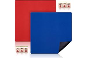 Oudain 2 Pack Mahjong Table Mat 32.7 x 32.7 Inch Game Mat Rubber Anti Slip Playmat Mahjong Mat Noise Reduction Mahjong Table Cover Board Game Table Mat for Mahjong Poker Cards (Red, Marine Blue)