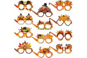 Jremreo 12 Pieces Thanksgiving Paper Glasses, Festival Fall Eyewear with Turkey and Autumn Designs for Holiday Photo Booth Props, Party Favors, and Thanksgiving Day Celebrations for Adults and Kids