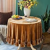 GLORY SEASON Velvet Tablecloth Luxurious Solid Round Table Cloth,Oblong Retro Farmhouse Ruffle Tablecloths Washable Table Cover for Party Wedding Baby Shower Kitchen Dinning Tabletop Decoration