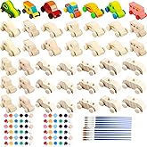 Feradny 42 Pieces Wood DIY Car Toys Unfinished Wooden Cars Wood Car Crafts with 12 Painting Kits for Kids Home Activities Easy Woodworking Party Favors