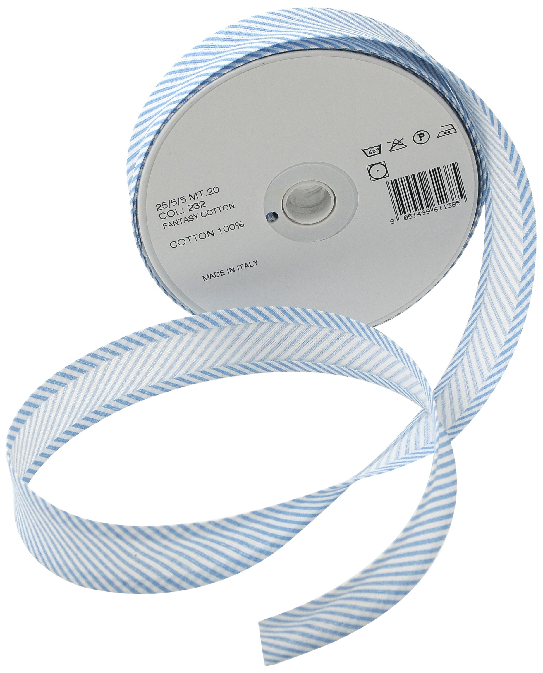 Inastri 25/5/ 5 mm Cotton Bias Binding in Sky Blue Striped White 232
