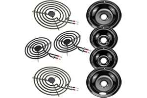 5304430149 5304430150 Porcelain Burner Drip Pan Cooktop Set & MP22YA Electric Range Burner Element Unit Set - Compatible with Frigi-daire Ken-more Tap-pan Electric Range Stove Top by AMI PARTS