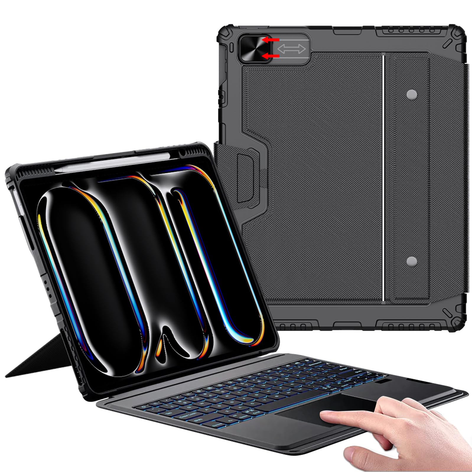 Photo 1 of Nillkin iPad Pro 13 inch Case with Keyboard M4 2024, Slide Camera Cover, iPad Pro 13 Case with Pencil Holder and 7 Colors Backlit Wireless Detachable Keyboard, Multi-Touch Trackpad