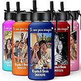 DIYKST Personalized Water Bottles with Straw for Adults Women, 18oz/32oz Insulated, Custom Water Bottle with Photo/Picture/Name Customized Gifts for Kids, Family, Couples, Christmas, Birthday