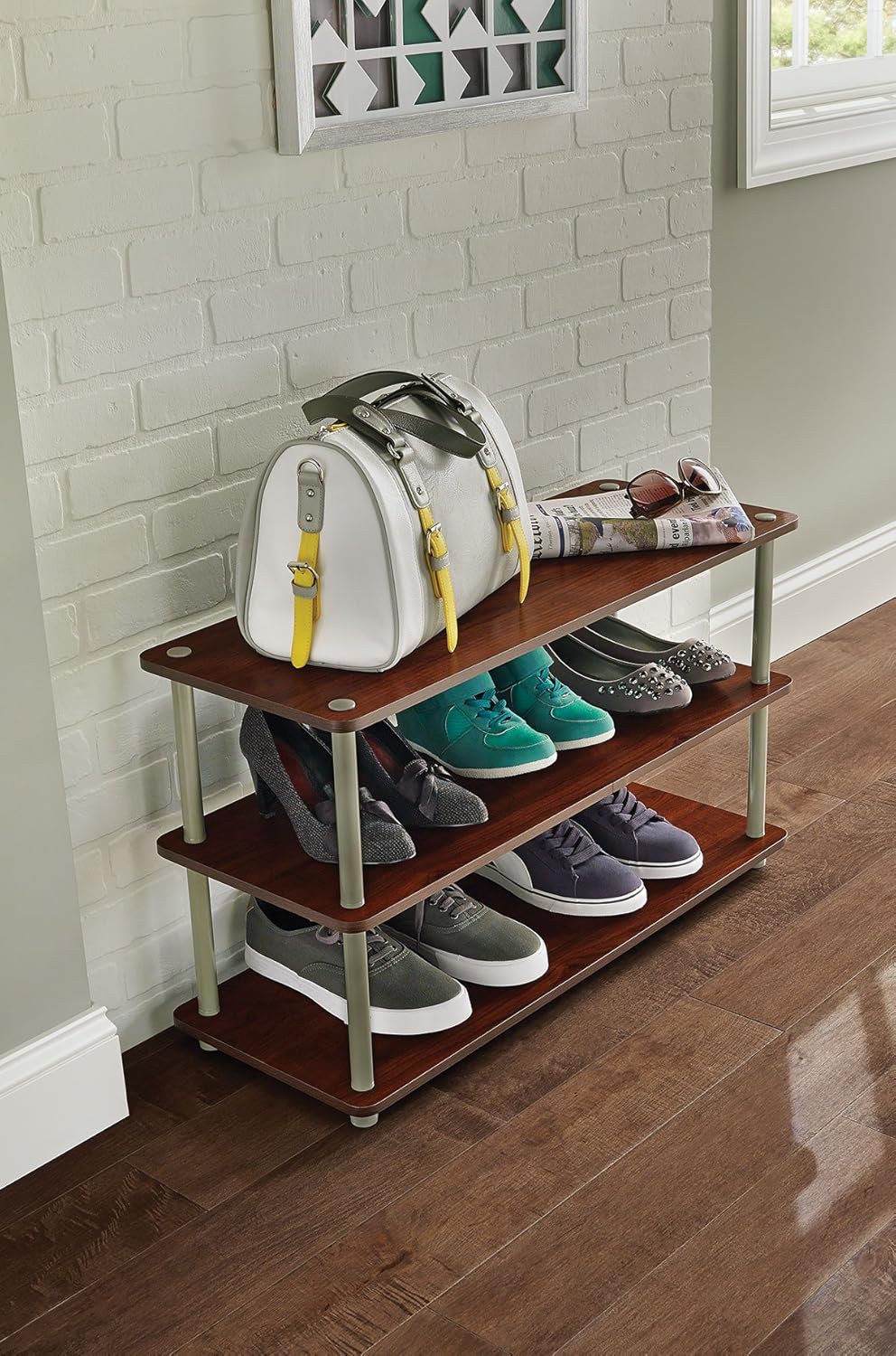bamboo shoe rack amazon on Amazon Com Closetmaid 5015 3 Tier Shoe Organizer Cherry Home Kitchen