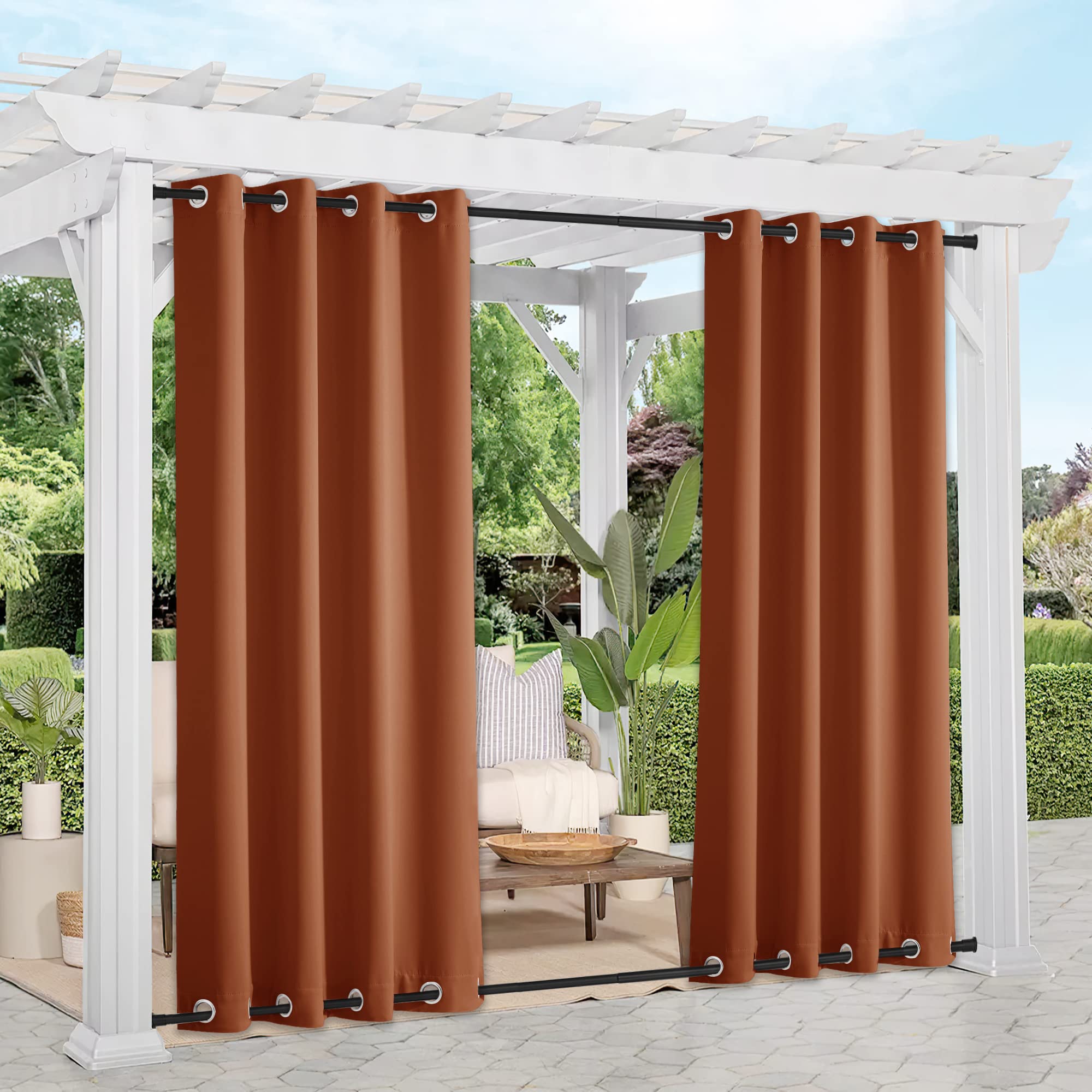 Photo 1 of **SUN DAMAGED** NICETOWN Halloween Outdoor Curtains Waterproof & Windproof, Thermal Insulated Top and Bottom Rustproof Grommet Heavy Weight Sunlight Block Patio Drapes, Burnt Orange, 52 x 95 inches