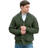 Aran Crafts Men's Irish Cable Knitted Ribbed Shawl Cardigan (100% Merino Wool)