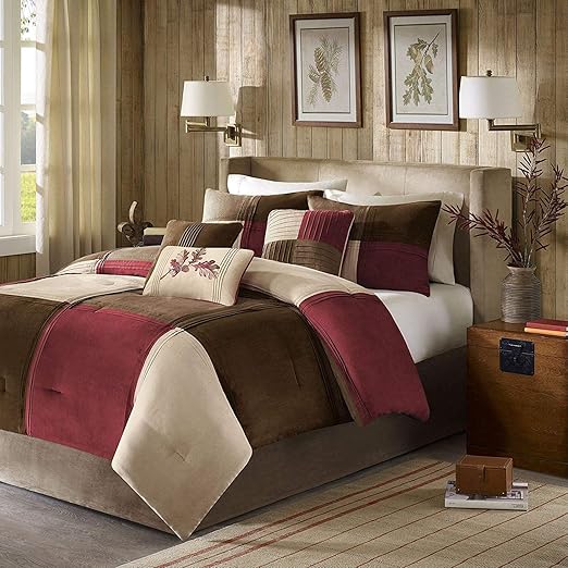 Amazon Com Kup 7 Pc Burgundy Tan Beautiful Comforter Set Queen