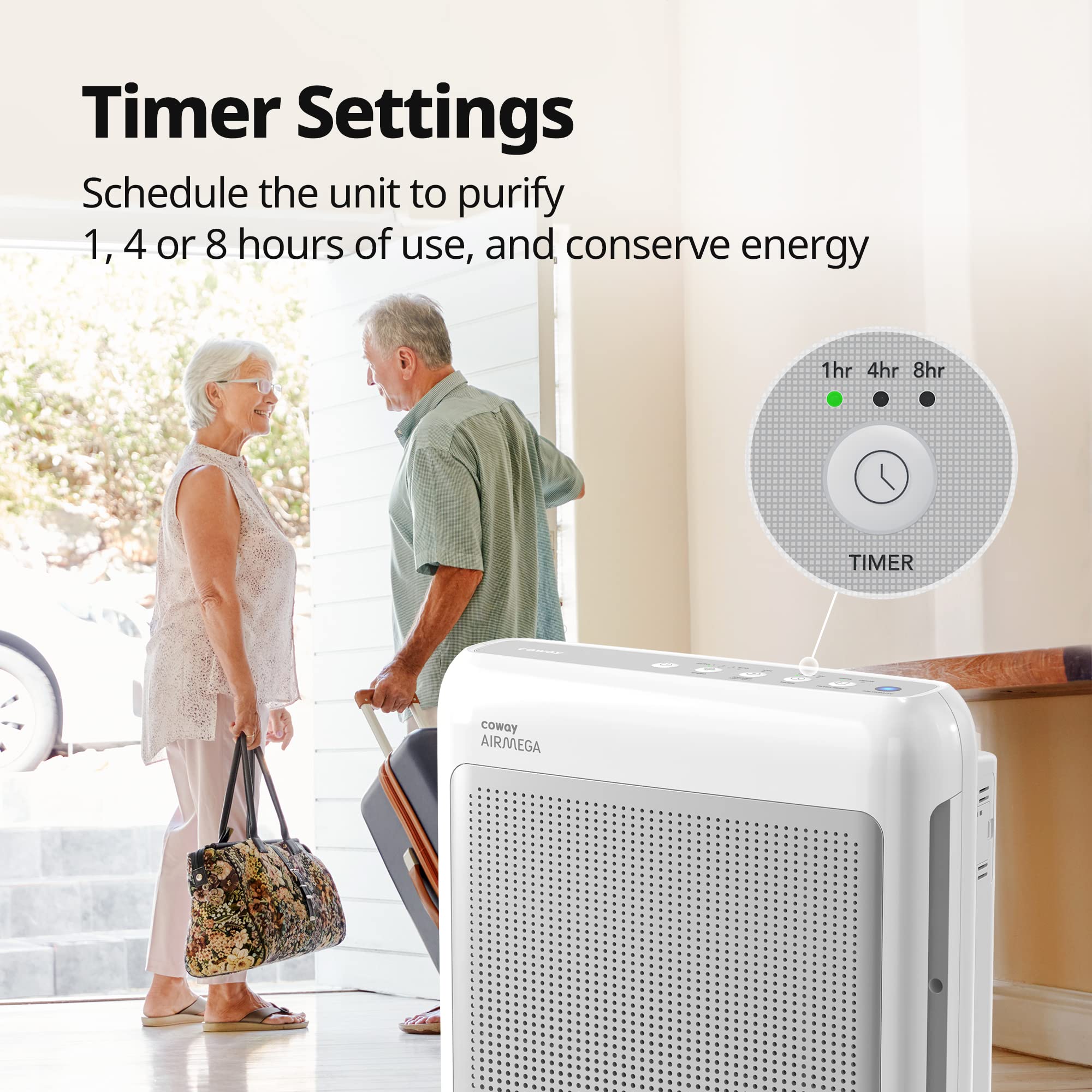 Coway Air Purifiers for Home Up to 1,748ft², True HEPA Filter for Smoke, Allergies, Pet Dander, Odor, Air Quality Monitor, Auto&Eco Mode, Timer, Filter Indicator, 3yr Warranty, 200M, White