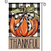 AVOIN colorlife Fall Thanksgiving Garden Flag Double Sided, Pumpkin Thankful Holiday Buffalo Plaid Yard Outdoor Decoration 12x18 Inch
