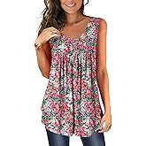 BeadChica Plus Size Women's Casual Tank Tops For Leggings Sleeveless Dressy Tunics Shirts Botton Down Henley Blouses Summer-Floral-4XL