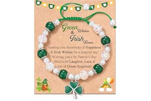 FYUKISS St Patricks Day Earrings/Bracelets for Women Girls with Design Cards, Irish Green Clover Earrings, Clover Charm Beaded Bracelet for St Patricks Day Gift Festive Costume Party Accessory